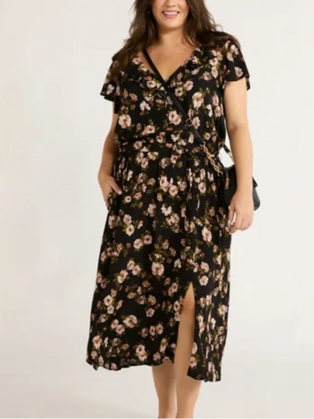 Black Floral Ruffle Midi Dress - Women's size XXL 20 - Picture 5 of 11